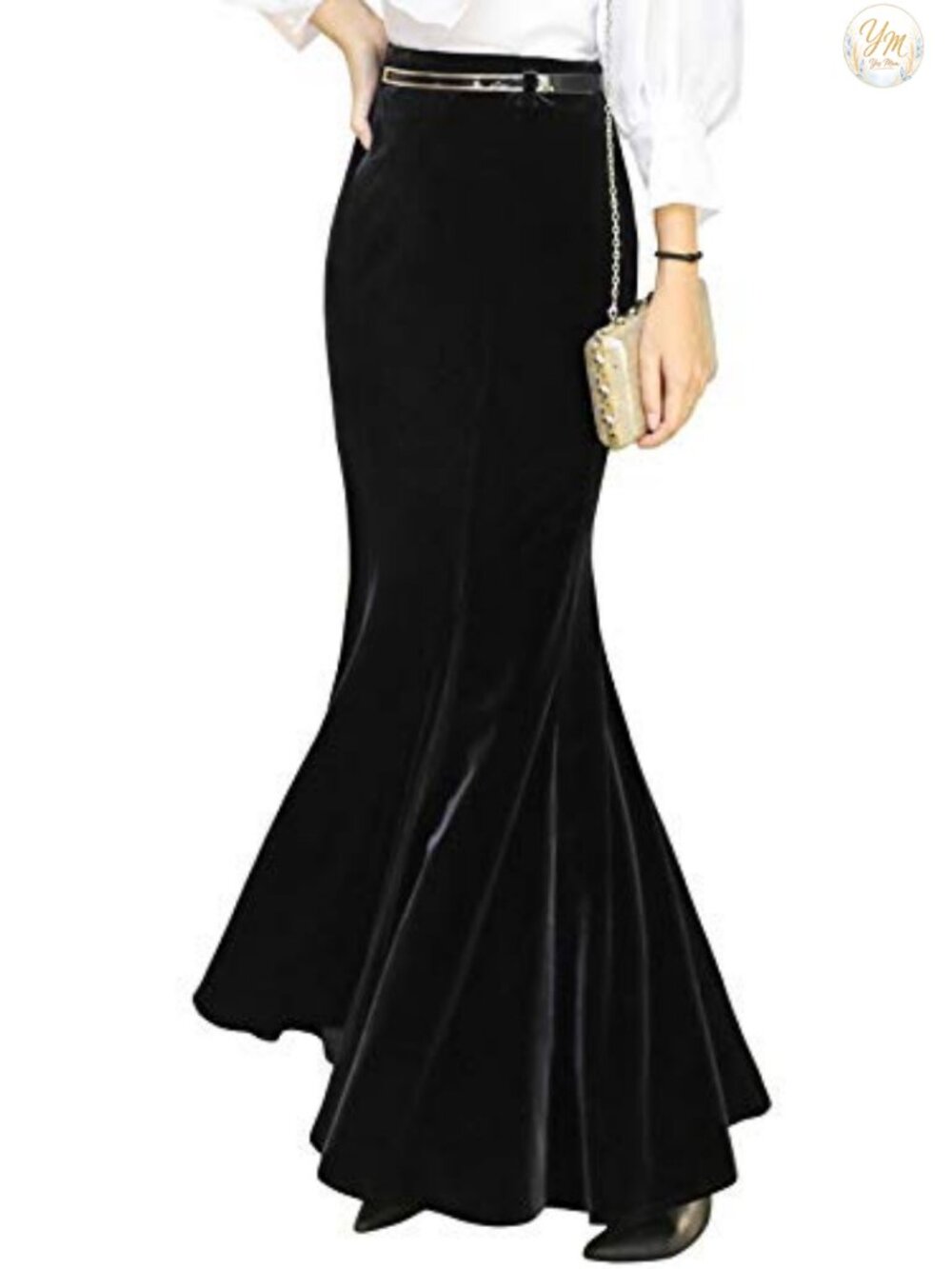 High Waist Velour Fishtail Mermaid Maxi Skirt Evening Party
